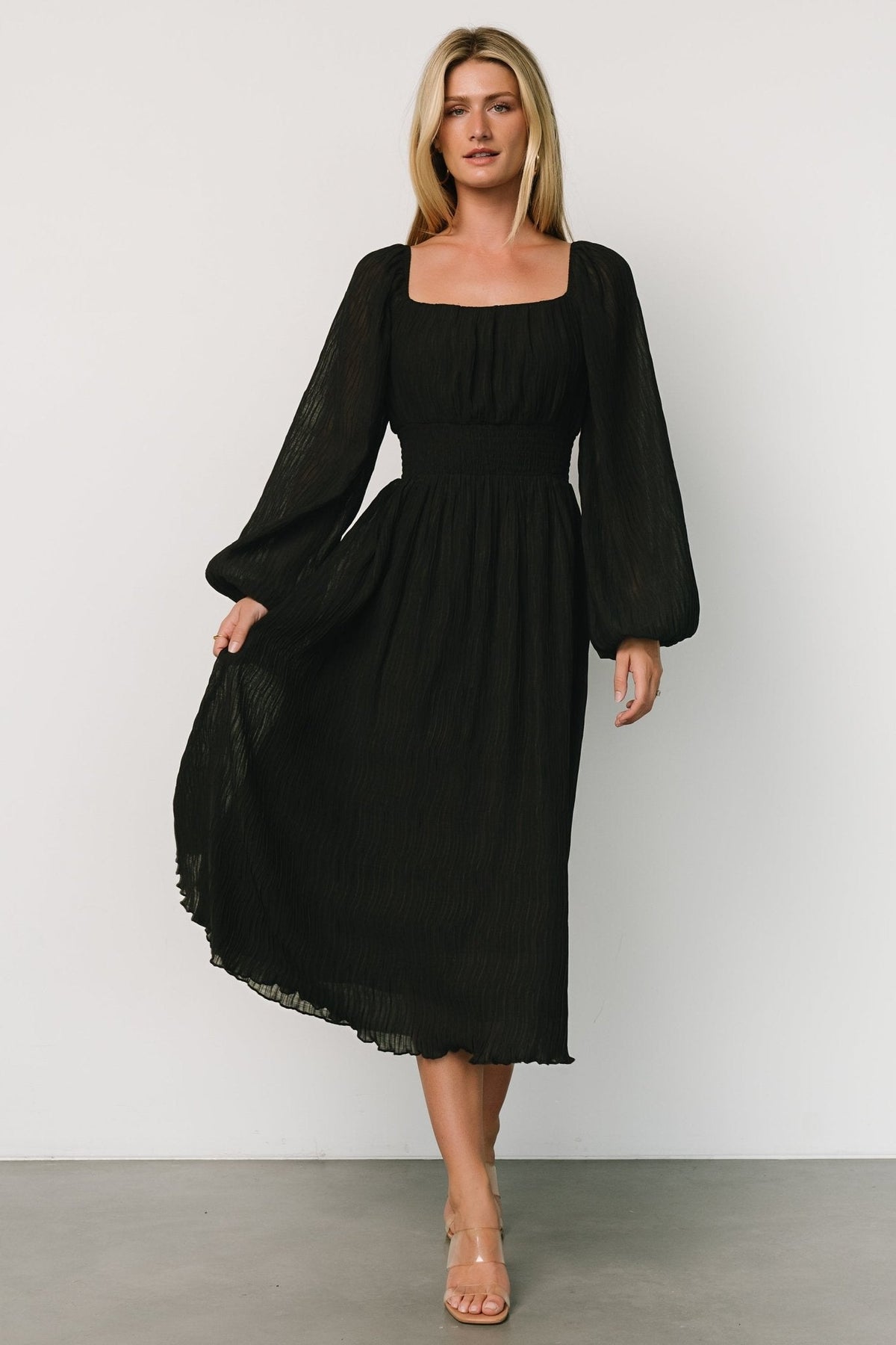 dalton pleated midi dress | black