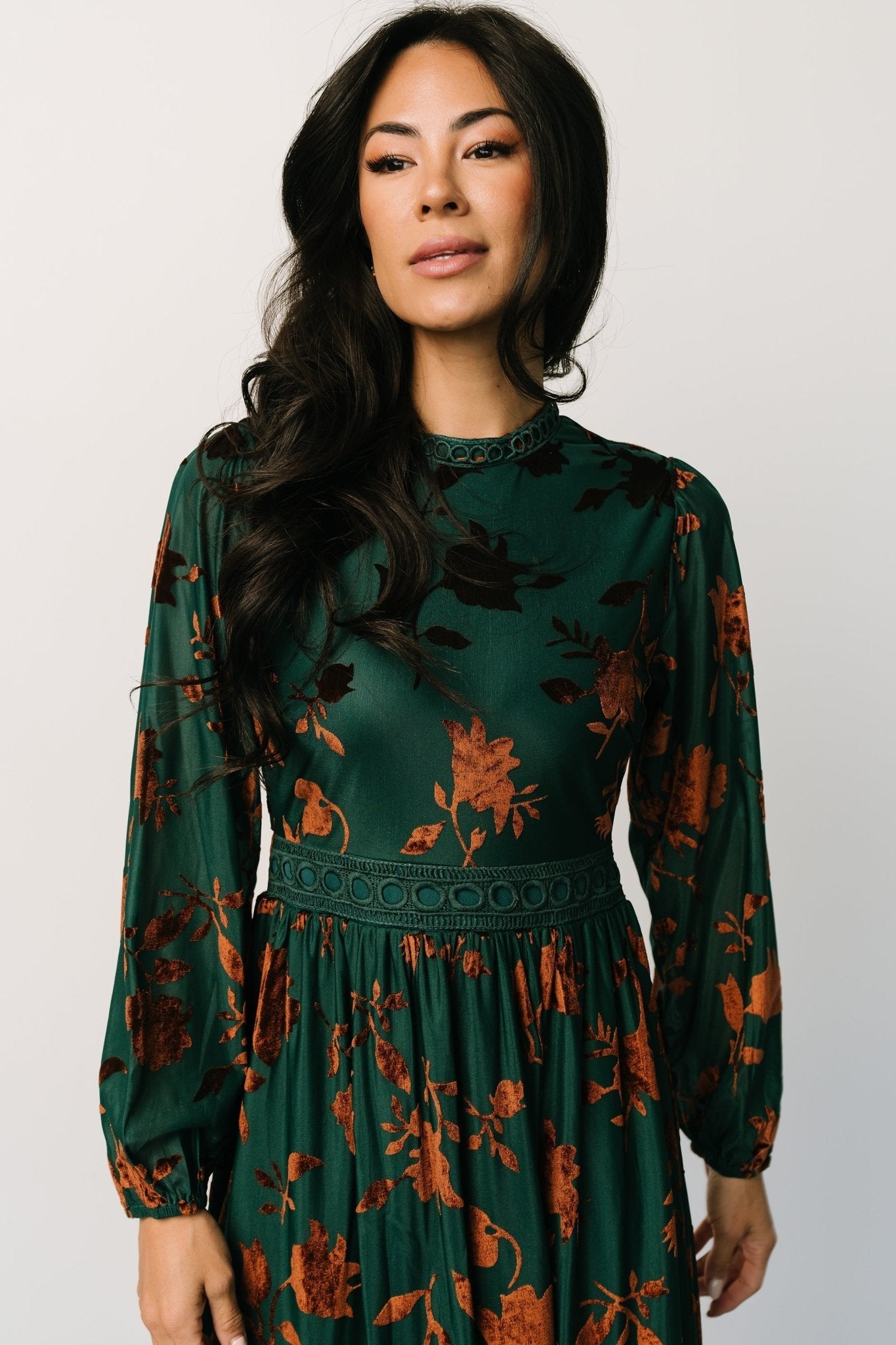 christine velvet embossed midi dress | jade