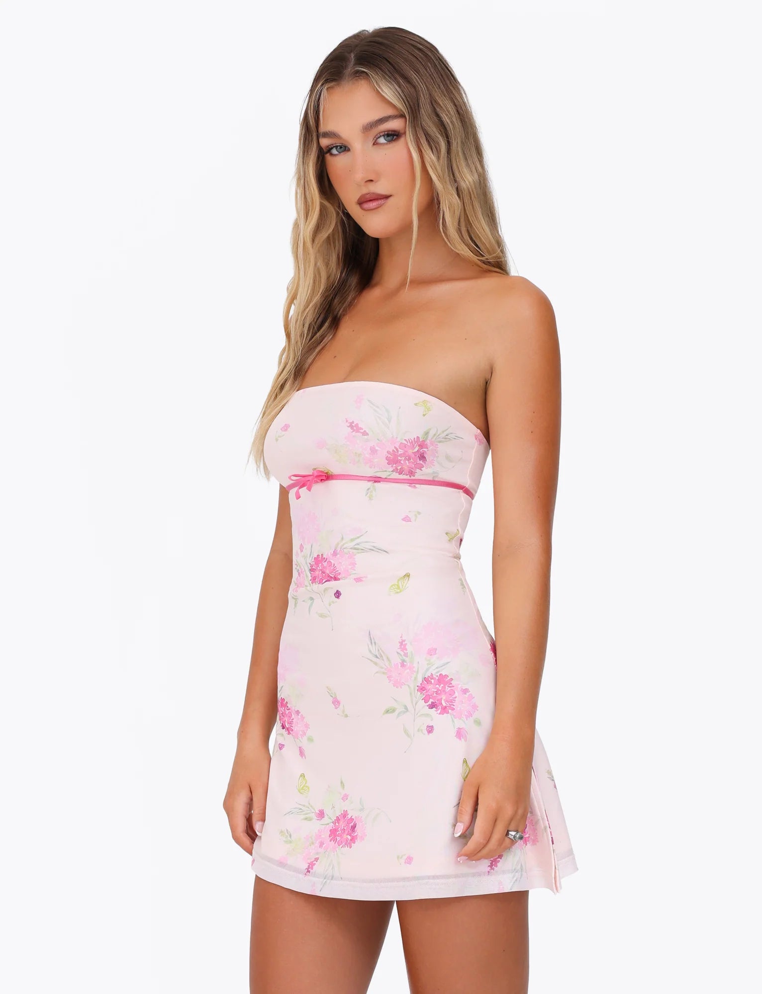 CARSYN MINI DRESS - PINK : FLORAL : WATER COLOUR FLORAL