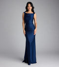 blanca boat neck mermaid formal dress