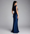 blanca boat neck mermaid formal dress