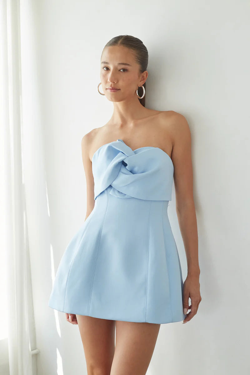 alix twist front bubble mini dress