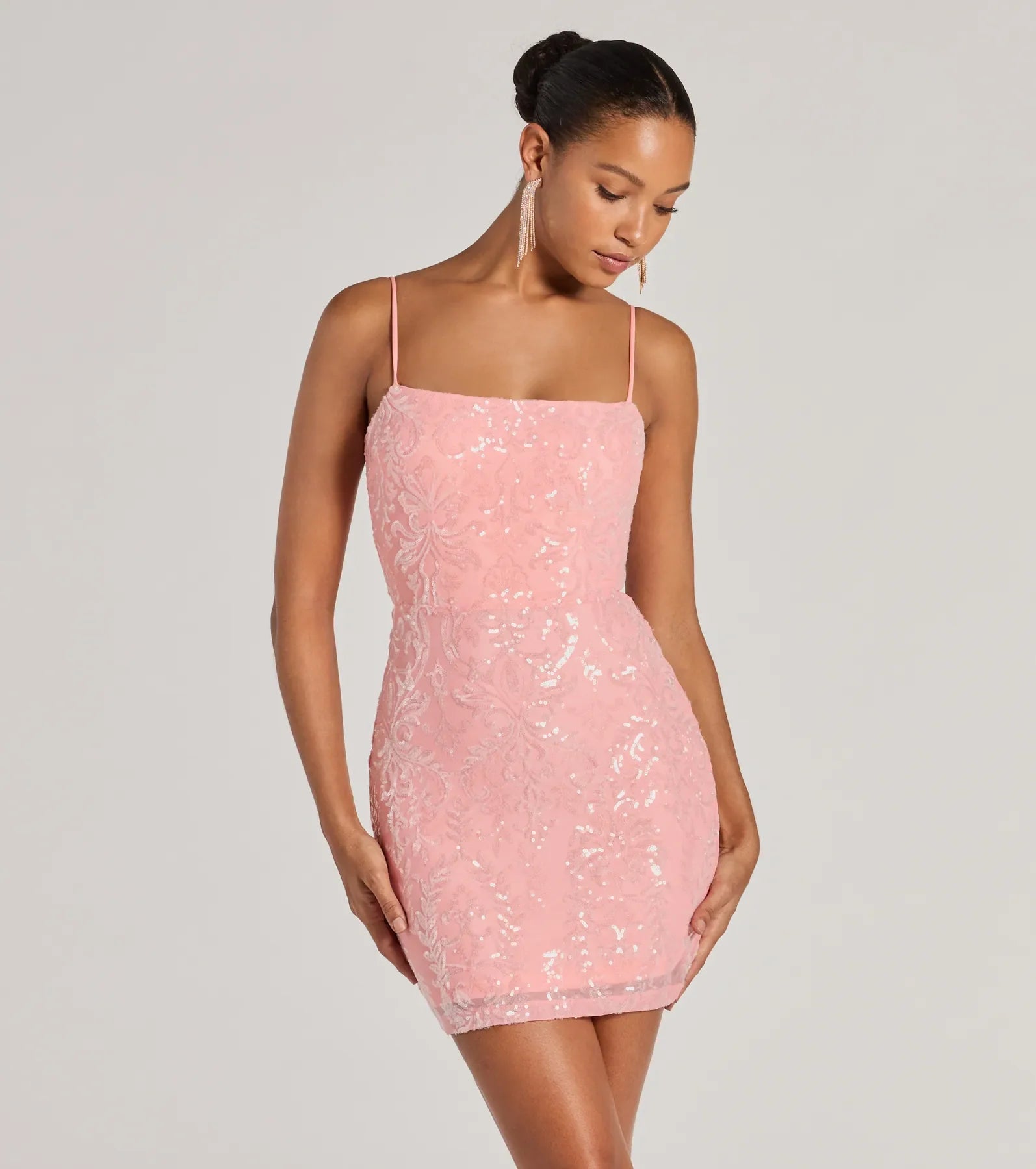 beverly lace-up bodycon sequin party dress