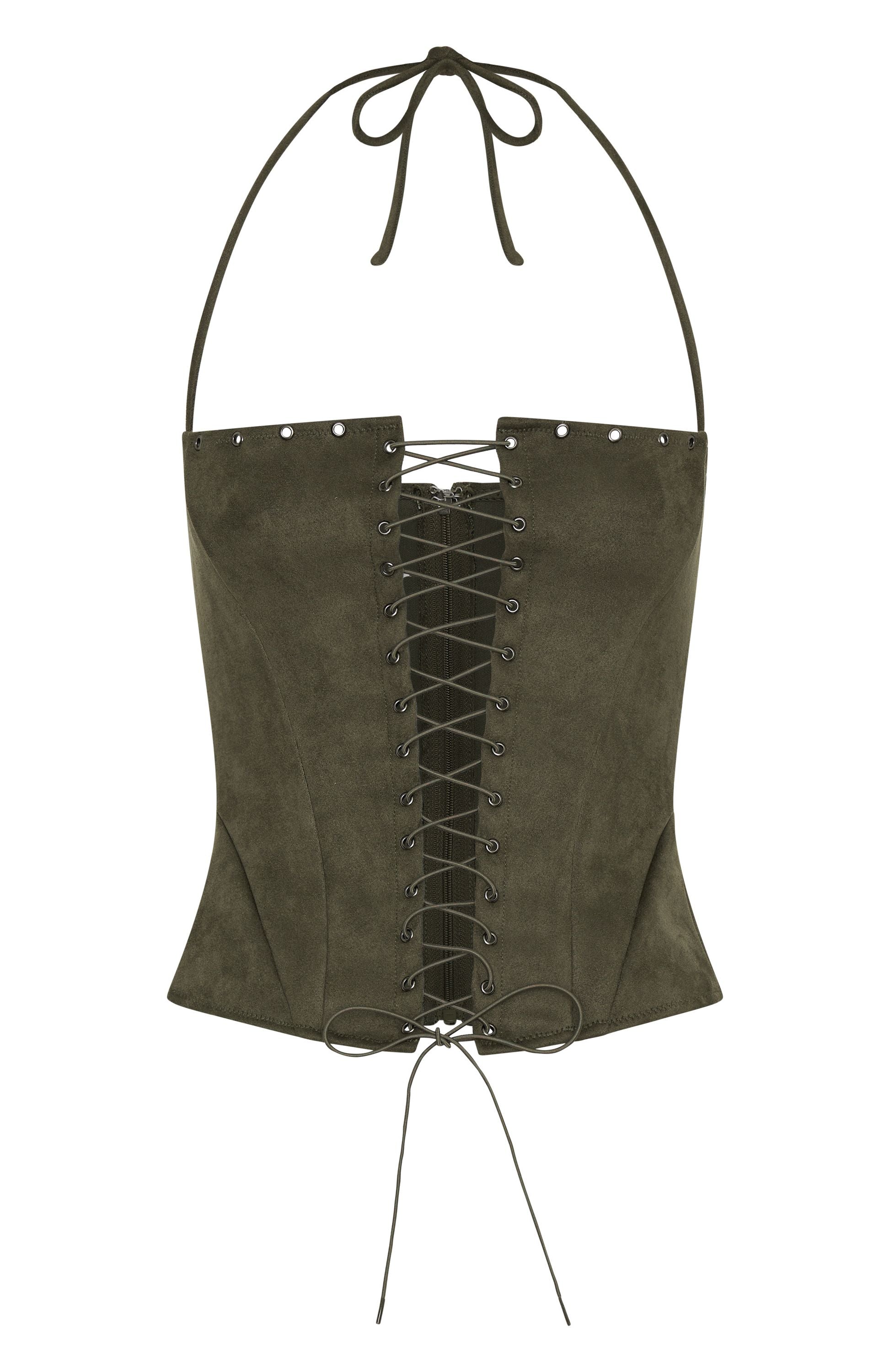 don't speak faux suede bustier cactus