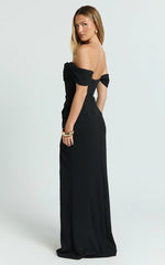 Off Shoulder Corset High Split Dress in Black