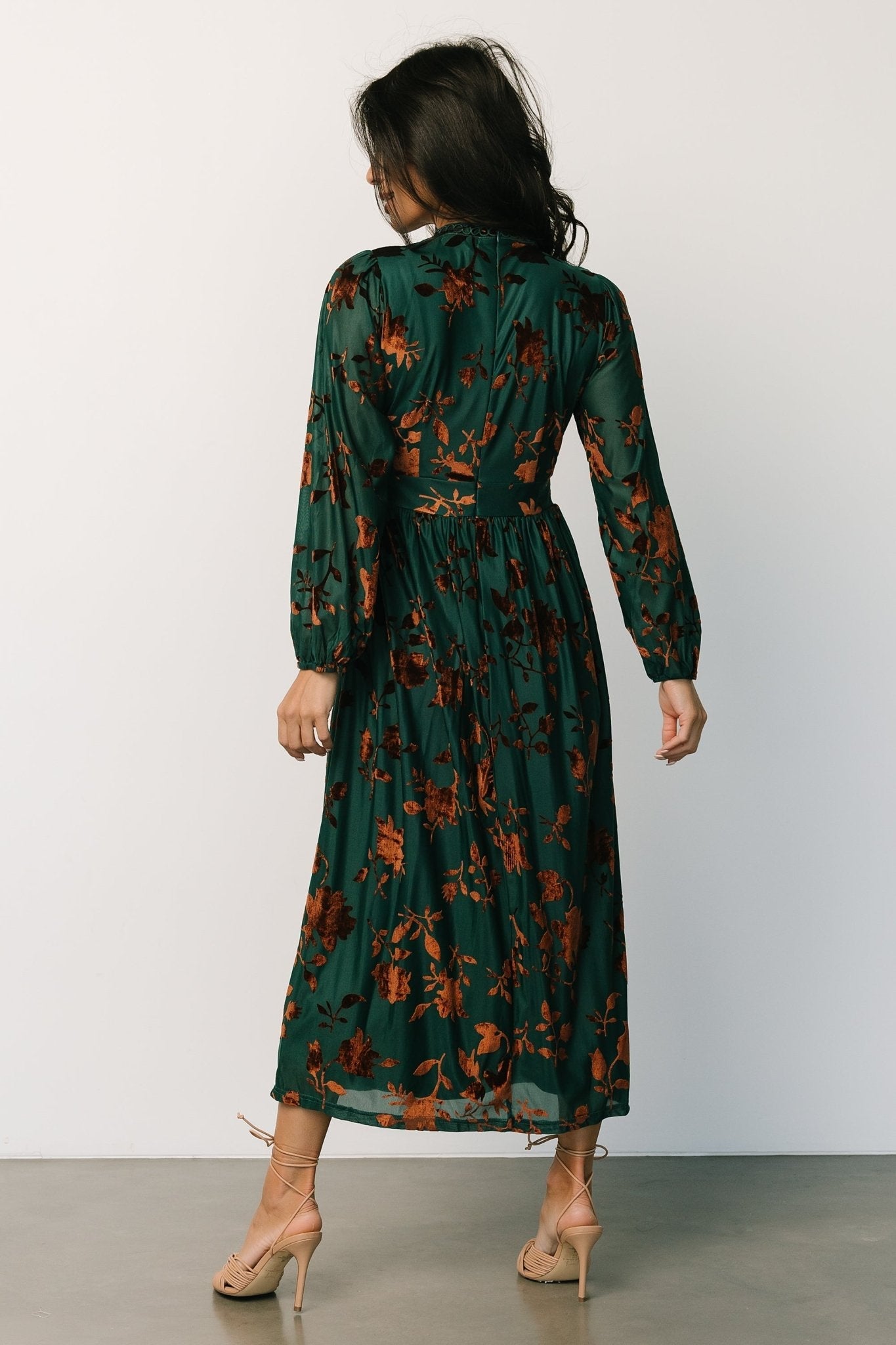 christine velvet embossed midi dress | jade