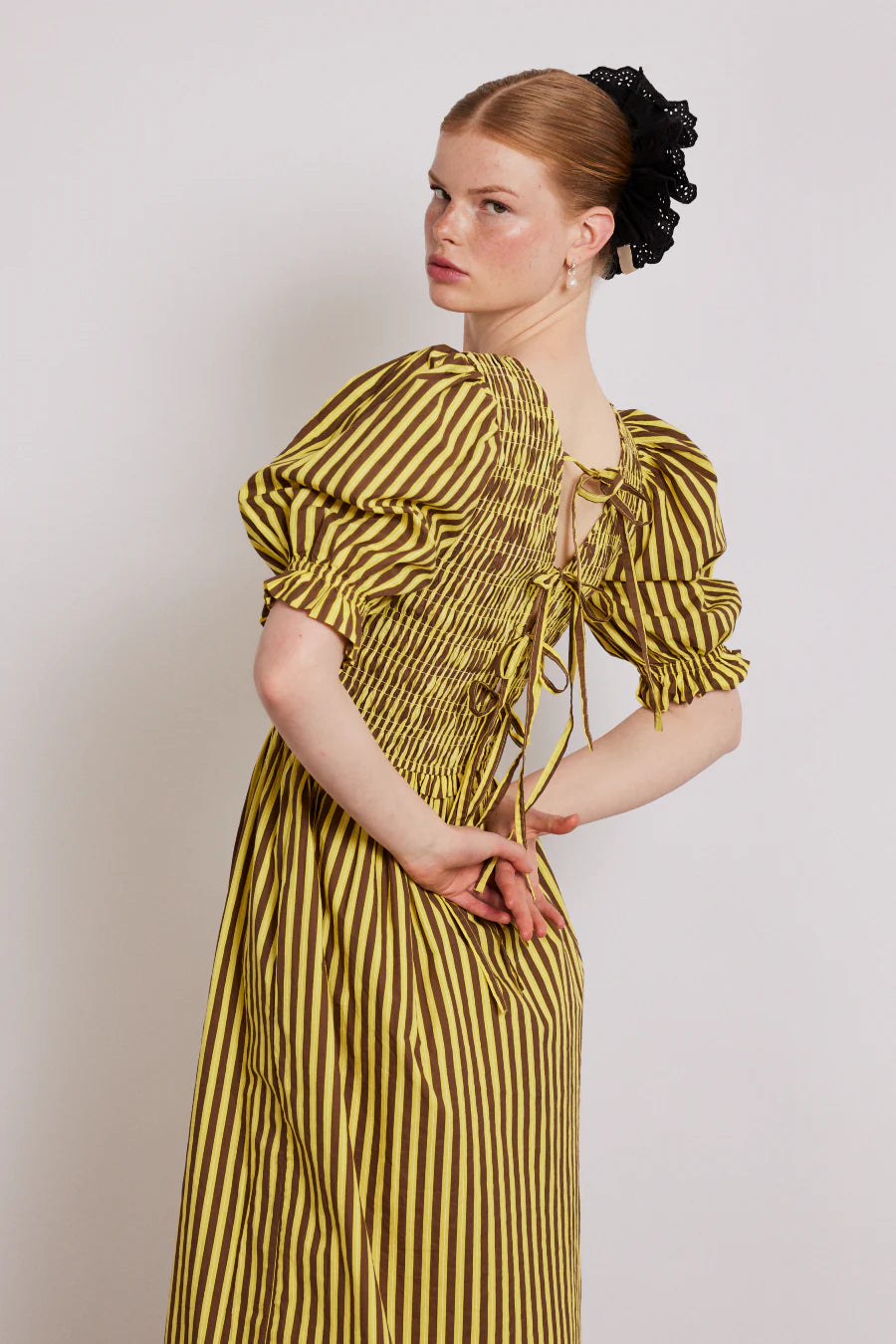 bluebelle midi dress - brown yellow stripe